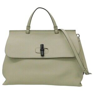 GUCCI Bamboo Everyday Leather Top Handle Bag Handbag White